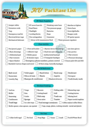 RV Equipment Checklist Packing List - Erasable Reusable Laminated & Double Sided | A4 Size 8.27" X 11.69" |