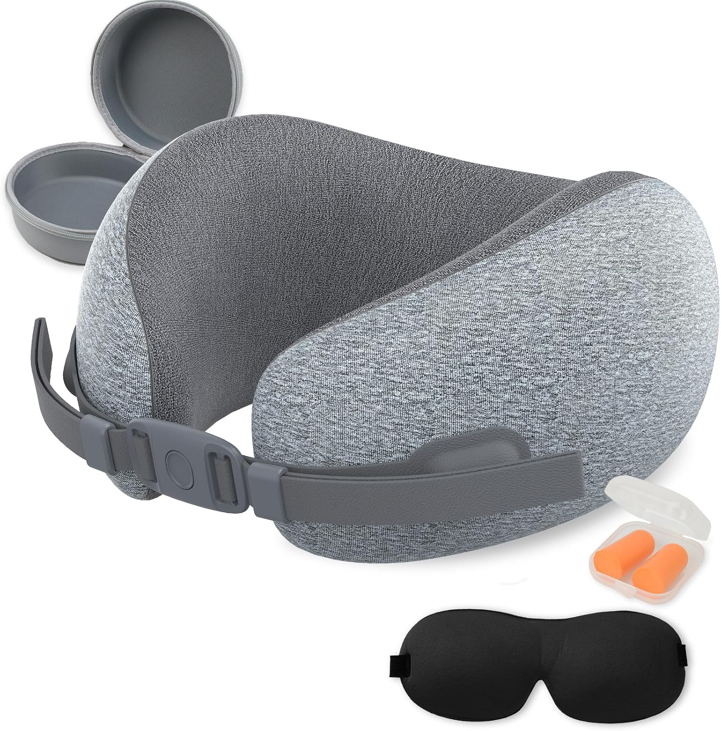 Travel Neck Pillow - Memory Foam U Shaped Airplane Pillow for Neck & Head Support, Portable Chin Support Travel Pillow with Carry Bag for Flight, Car, Train, Office (Grey)