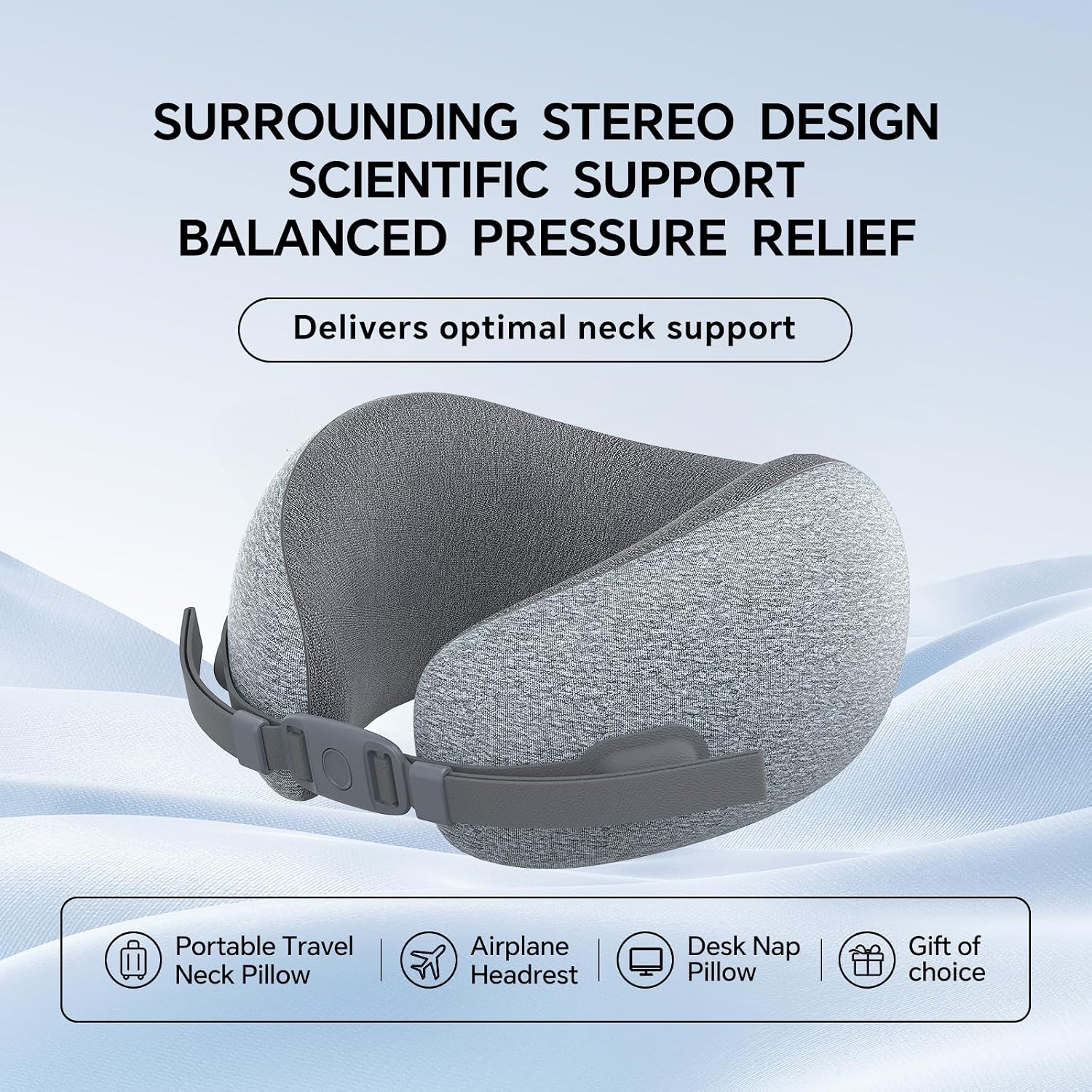 Travel Neck Pillow - Memory Foam U Shaped Airplane Pillow for Neck & Head Support, Portable Chin Support Travel Pillow with Carry Bag for Flight, Car, Train, Office (Grey) - Image 7