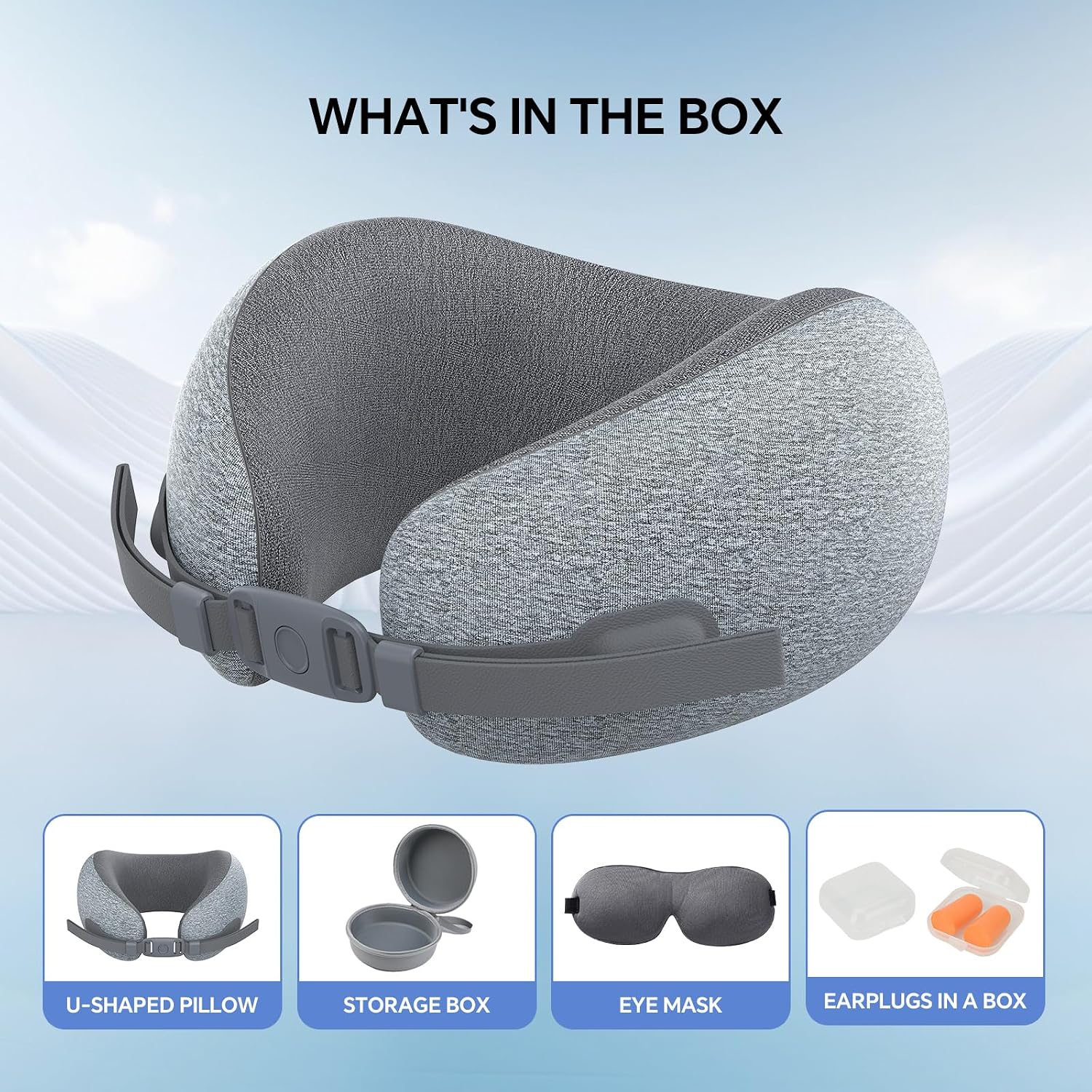 Travel Neck Pillow - Memory Foam U Shaped Airplane Pillow for Neck & Head Support, Portable Chin Support Travel Pillow with Carry Bag for Flight, Car, Train, Office (Grey) - Image 8