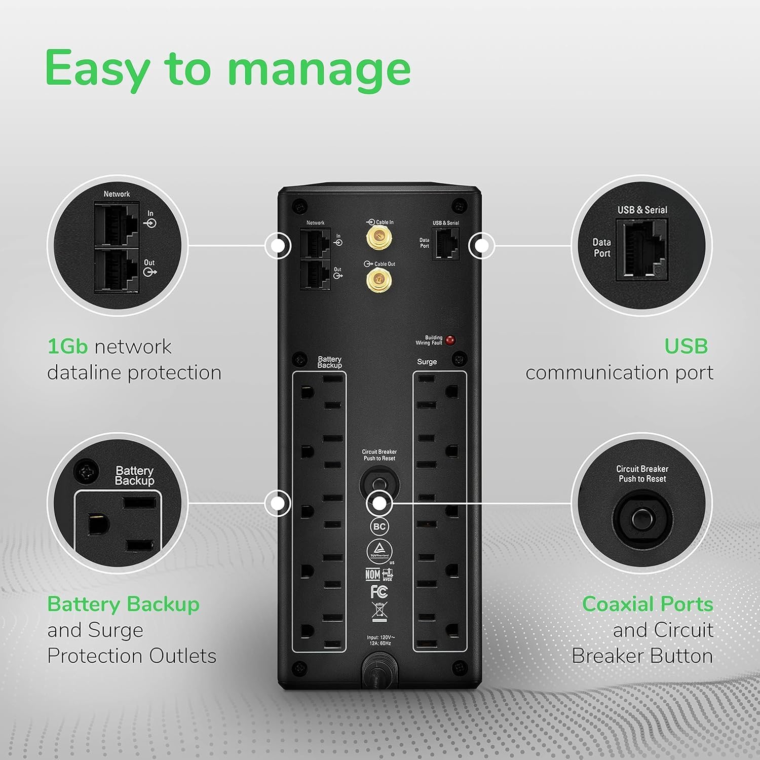 APC UPS 1500VA/900W, LCD, AVR, UPS Battery Backup & Surge Protector BX1500M | Back-UPS Pro 1500VA UPS for home offices. 10 outlets, surge protect, UL cert, 68-min runtime (@100W) for PCs & workstations - Image 2