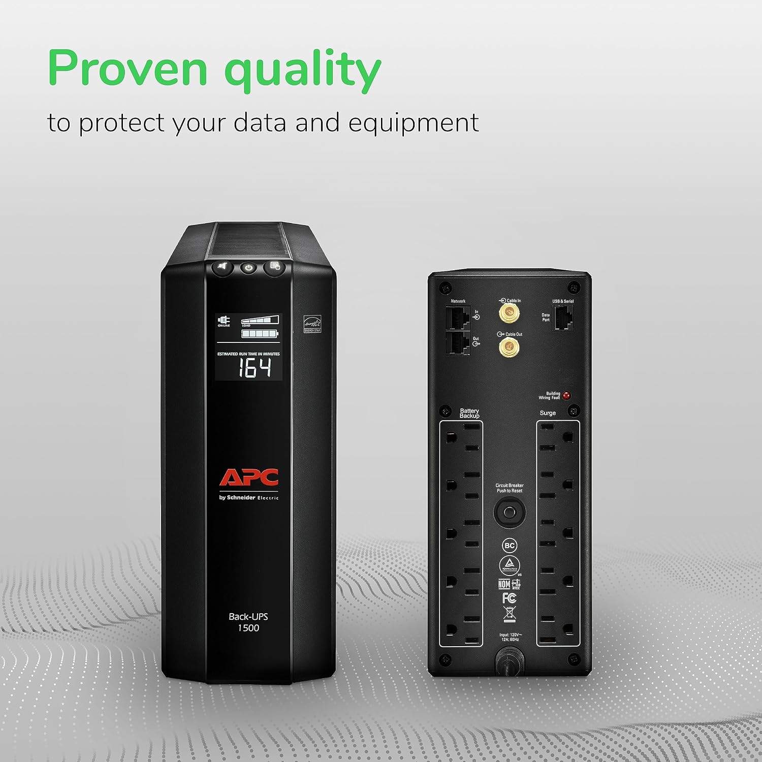 APC UPS 1500VA/900W, LCD, AVR, UPS Battery Backup & Surge Protector BX1500M | Back-UPS Pro 1500VA UPS for home offices. 10 outlets, surge protect, UL cert, 68-min runtime (@100W) for PCs & workstations - Image 9